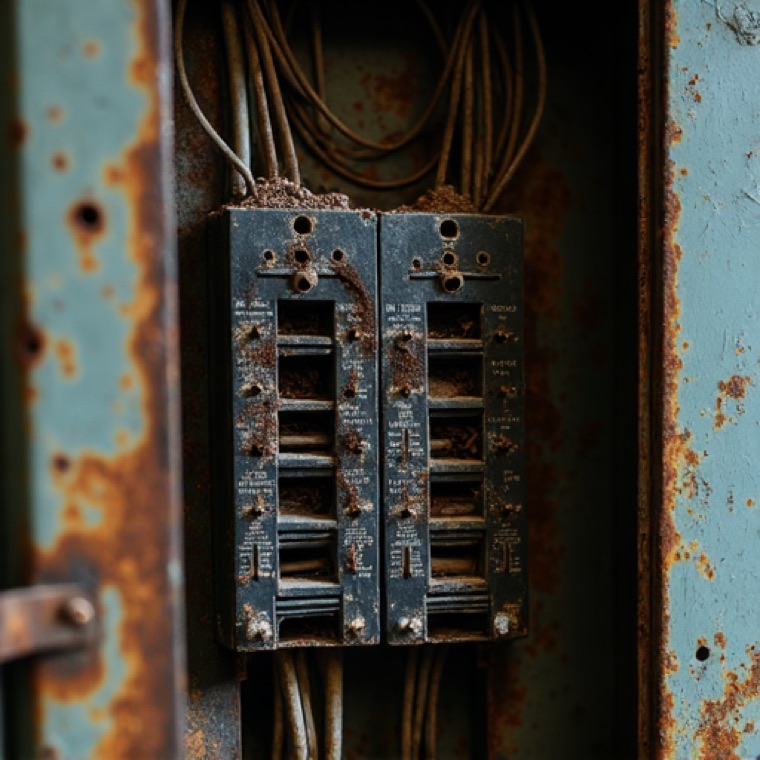 Old corroded electrical panel